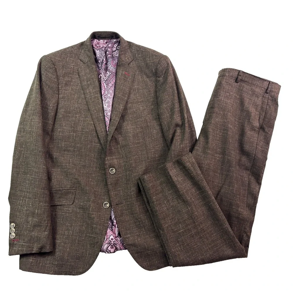 J Hilburn 43R 38x30 Brown Chambray Italian Fabric Wool Vitale Barberis Canonico‎